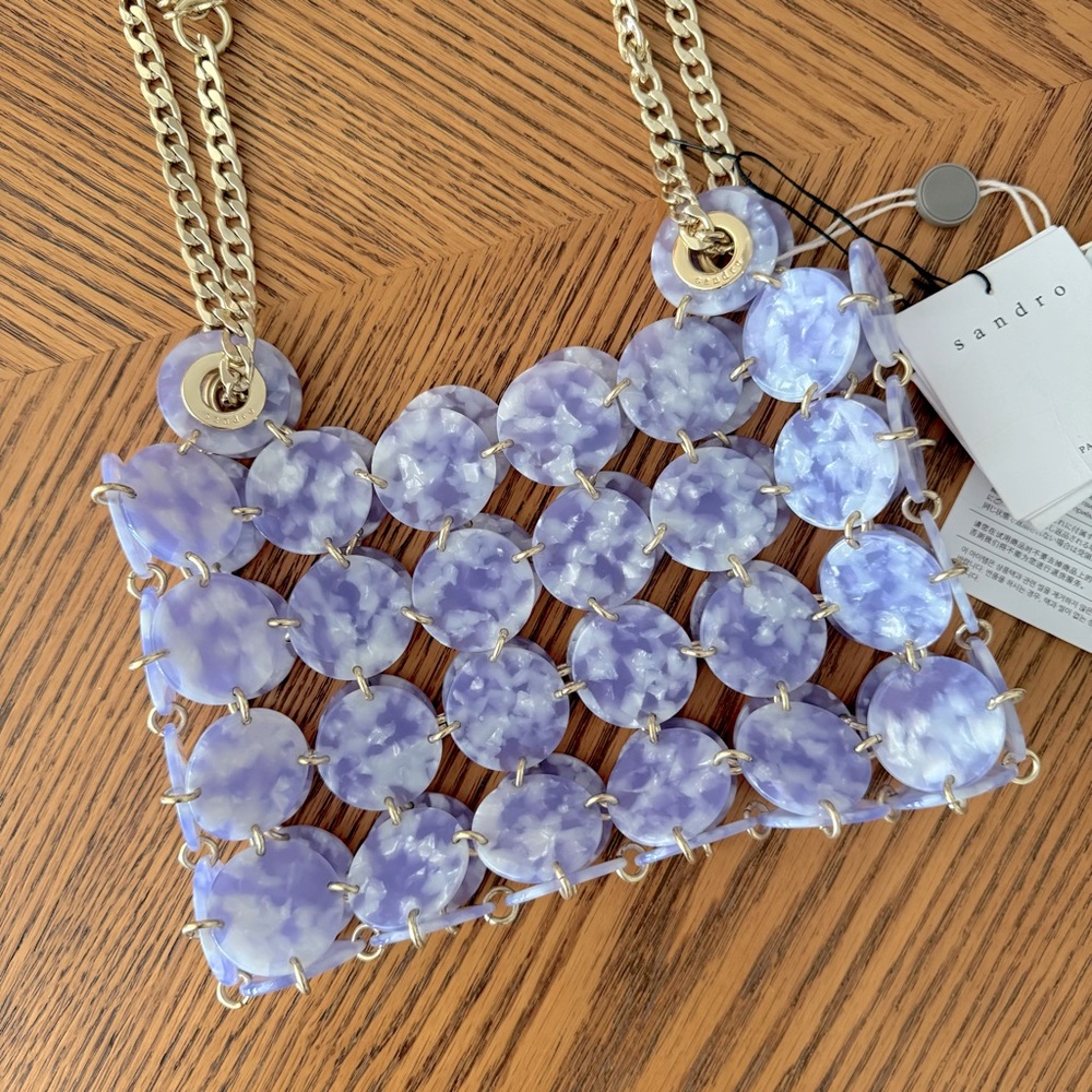 SANDRO Pastille Marbled Resin Embellished Chainmail Shoulder Bag - Lilac - Picture 10 of 13